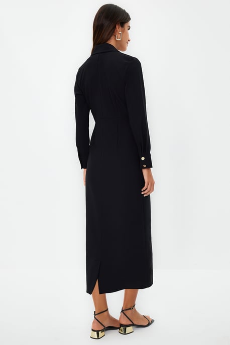 Trendyol Modest Damen Schwarz Einfarbig Maxi 3/4-Arm Casual Zweireihig Modest Kleider - Image 5