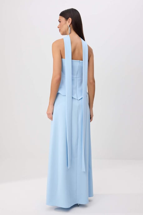 TRENDYOLMİLLA Damen Blau Einfarbig Maxi Ärmellos Meerjungfrau Abend & Ball Kleid - Image 3