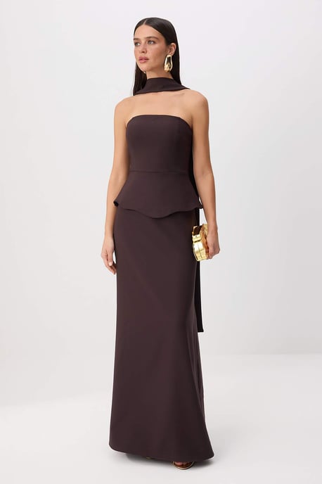 TRENDYOLMİLLA Damen Braun Einfarbig Maxi Ärmellos Meerjungfrau Abend & Ball Kleid - Image 1