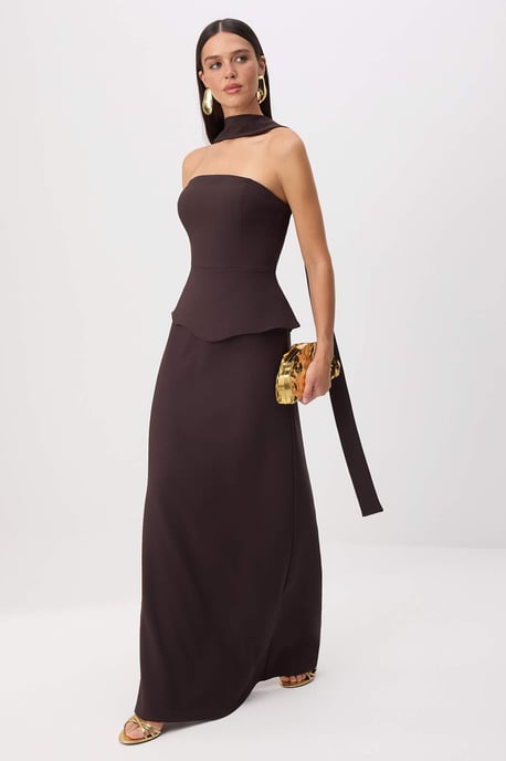 TRENDYOLMİLLA Damen Braun Einfarbig Maxi Ärmellos Meerjungfrau Abend & Ball Kleid - Image 4