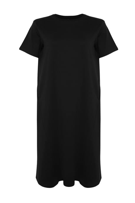 Trendyol Curve Damen Schwarz Einfarbig Maxi Kurz Casual Gerade Große Größen Kleid - Image 3