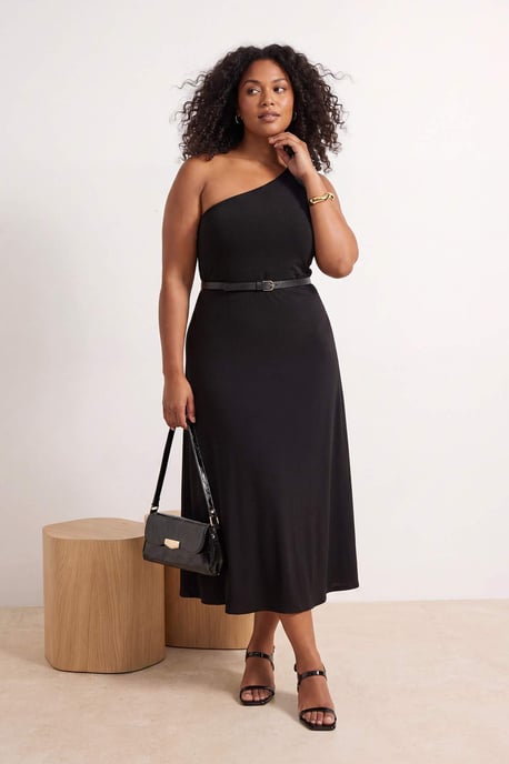 Trendyol Curve Damen Schwarz Einfarbig Maxi Ärmellos A-Linie Große Größen Kleid - Image 1