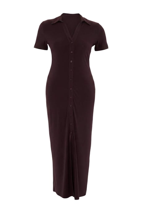 Trendyol Curve Einfarbiges Maxikleid, knielang, gerade Schnitt in großen Größen (Curve) - Braun - Image 4