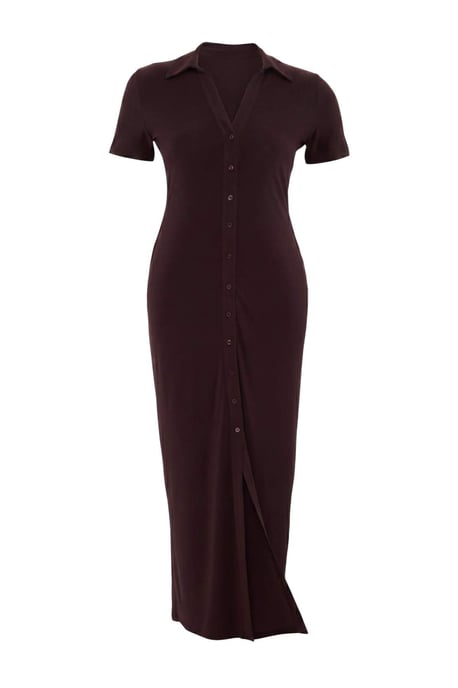 Trendyol Curve Einfarbiges Maxikleid, knielang, gerade Schnitt in großen Größen (Curve) - Braun - Image 5