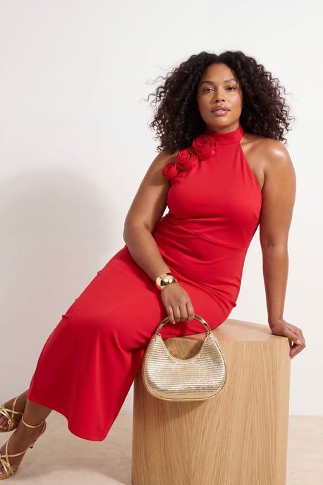 Trendyol Curve Damen Rot Einfarbig Maxi Ärmellos Abschluss / Ball Bodycon Große Größen Kleid - Image 2