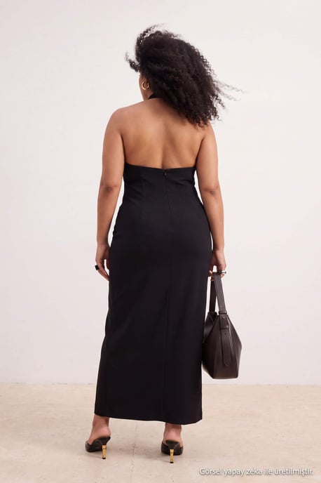 Trendyol Curve Damen Schwarz Einfarbig Maxi Ärmellos Blazer Kleid Große Größen Kleid - Image 2