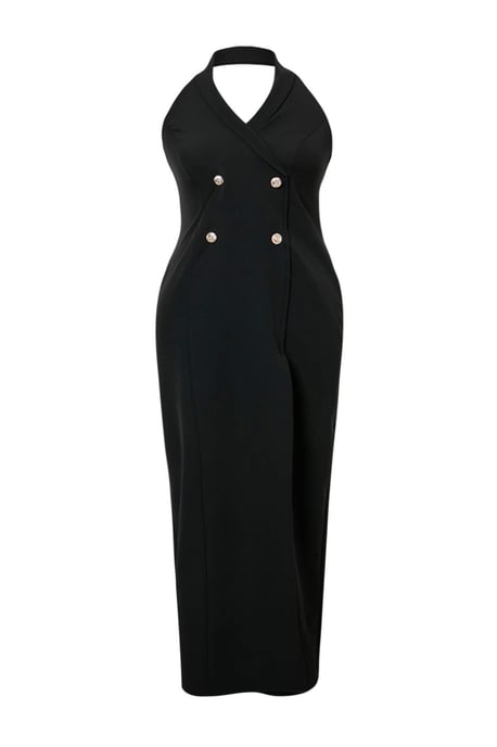 Trendyol Curve Damen Schwarz Einfarbig Maxi Ärmellos Blazer Kleid Große Größen Kleid - Image 3
