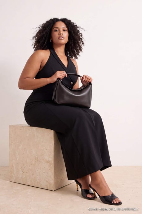 Trendyol Curve Damen Schwarz Einfarbig Maxi Ärmellos Blazer Kleid Große Größen Kleid - Image 6
