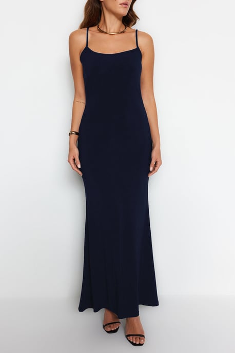 TRENDYOLMİLLA Damen Dunkelblau Einfarbig Maxi Ärmellos Casual Meerjungfrau Kleider - Image 6