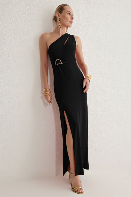TRENDYOLMİLLA Damen Schwarz Einfarbig Maxi Ärmellos Abschluss / Ball Gerade Abend & Ball Kleid - Image 4