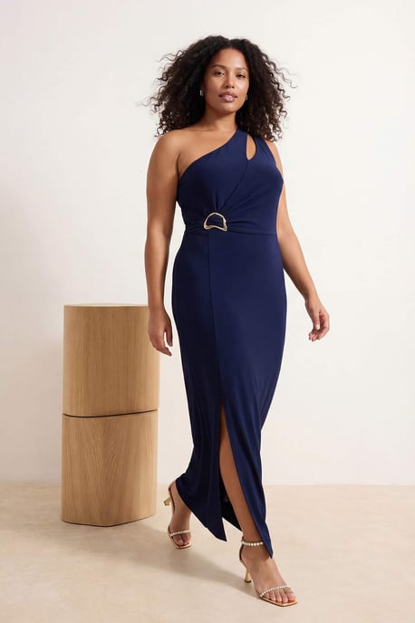 Trendyol Curve Damen Dunkelblau Einfarbig Maxi Ärmellos Elegant/Abend Gerade Große Größen Kleid - Image 2