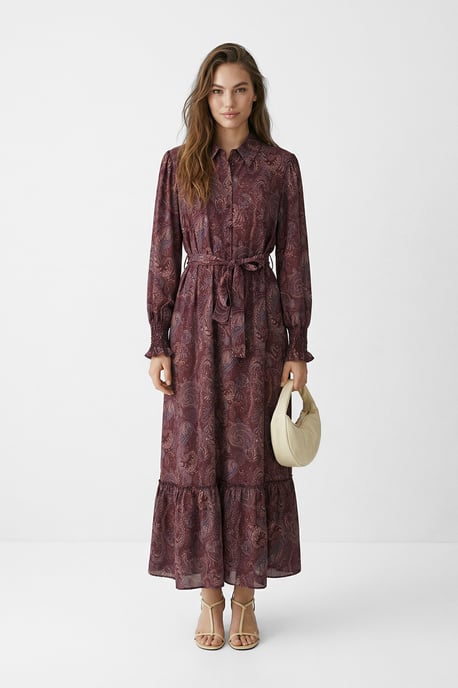 Trendyol Modest Damen Lila Paisley Maxi Lang A-Linie Modest Kleider - Image 1