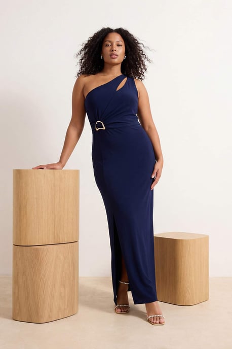 Trendyol Curve Damen Dunkelblau Einfarbig Maxi Ärmellos Elegant/Abend Gerade Große Größen Kleid - Image 6