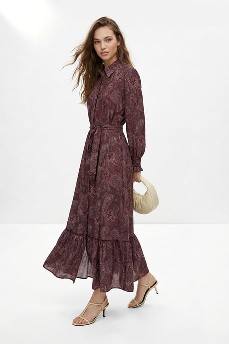 Trendyol Modest Damen Lila Paisley Maxi Lang A-Linie Modest Kleider - Image 3