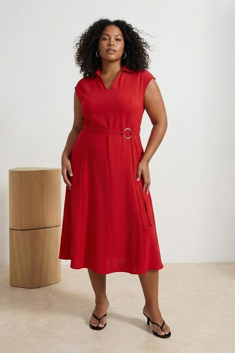 Trendyol Curve Damen Rot Einfarbig Maxi Ärmellos Casual Gerade Große Größen Kleid - Image 2