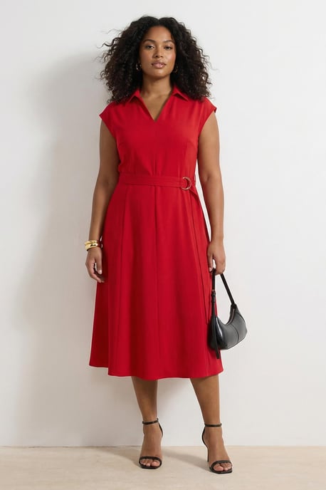 Trendyol Curve Damen Rot Einfarbig Maxi Ärmellos Casual Gerade Große Größen Kleid - Image 3