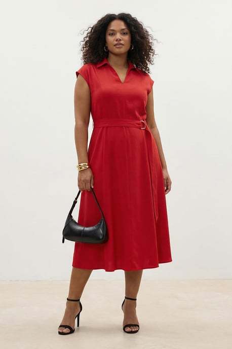 Trendyol Curve Damen Rot Einfarbig Maxi Ärmellos Casual Gerade Große Größen Kleid - Image 4