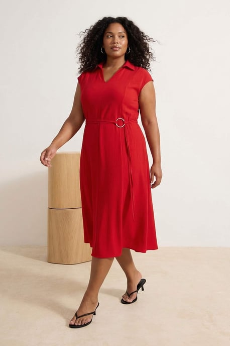 Trendyol Curve Damen Rot Einfarbig Maxi Ärmellos Casual Gerade Große Größen Kleid - Image 6