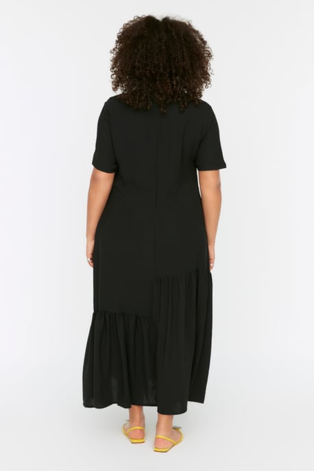 Trendyol Curve Damen Schwarz Einfarbig Maxi Kurz Casual A-Linie Große Größen Kleid - Image 4