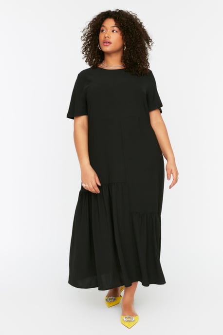 Trendyol Curve Damen Schwarz Einfarbig Maxi Kurz Casual A-Linie Große Größen Kleid - Image 6