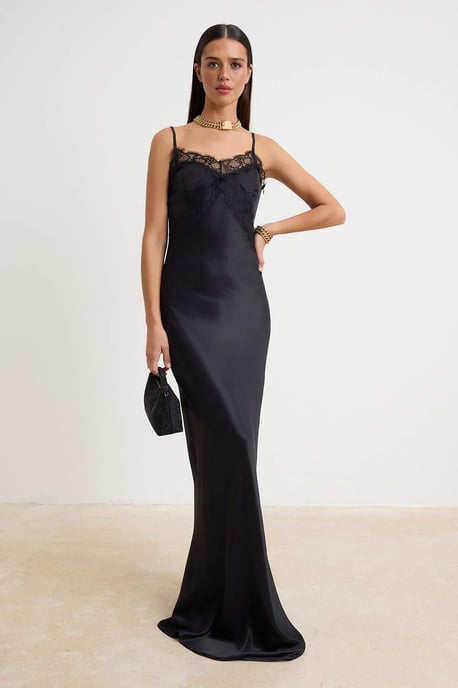 TRENDYOLMİLLA Damen Schwarz Einfarbig Maxi Ärmellos Abschluss / Ball Gerade Abend & Ball Kleid - Image 1