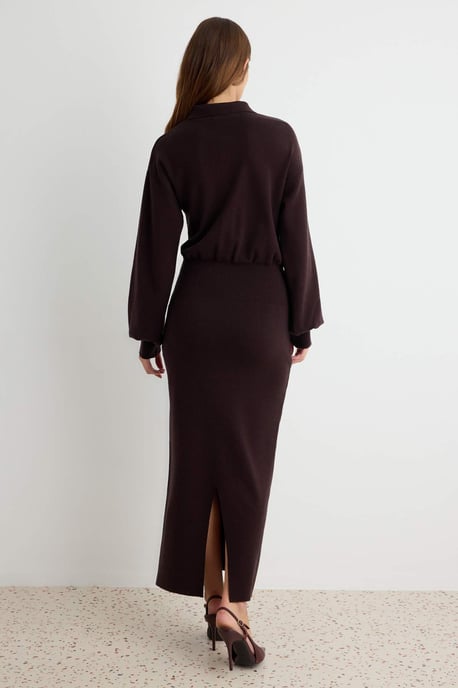 TRENDYOLMİLLA Damen Braun Einfarbig Maxi Lang Bodycon Kleider - Image 3