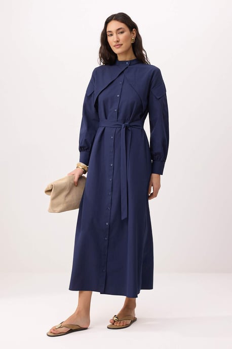 Trendyol Modest Damen Dunkelblau Einfarbig Maxi Lang Skater Modest Kleider - Image 1