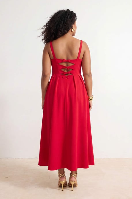 Trendyol Curve Damen Rot Einfarbig Maxi Ärmellos Party A-Linie Große Größen Kleid - Image 2