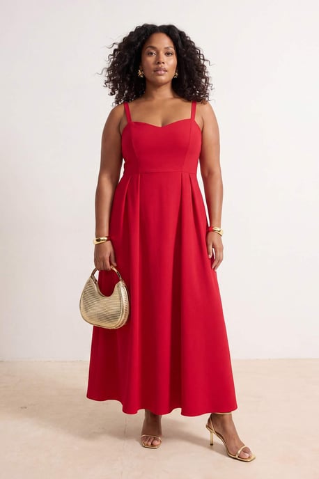 Trendyol Curve Damen Rot Einfarbig Maxi Ärmellos Party A-Linie Große Größen Kleid - Image 6