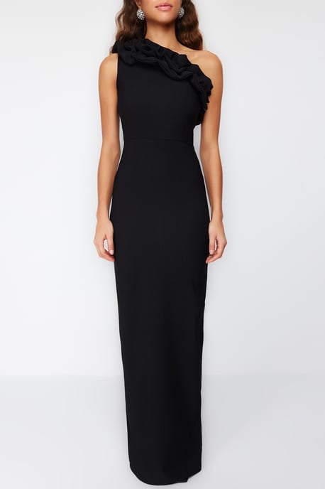 TRENDYOLMİLLA Damen Schwarz Einfarbig Maxi Ärmellos Abschluss / Ball Gerade Abend & Ball Kleid - Image 3