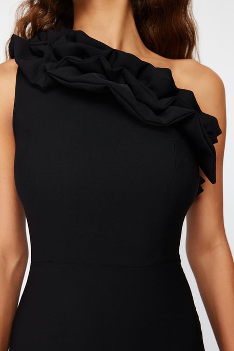 TRENDYOLMİLLA Damen Schwarz Einfarbig Maxi Ärmellos Abschluss / Ball Gerade Abend & Ball Kleid - Image 4