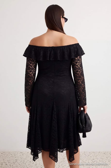 Trendyol Curve Damen Schwarz Einfarbig Maxi Lang A-Linie Große Größen Kleid - Image 2
