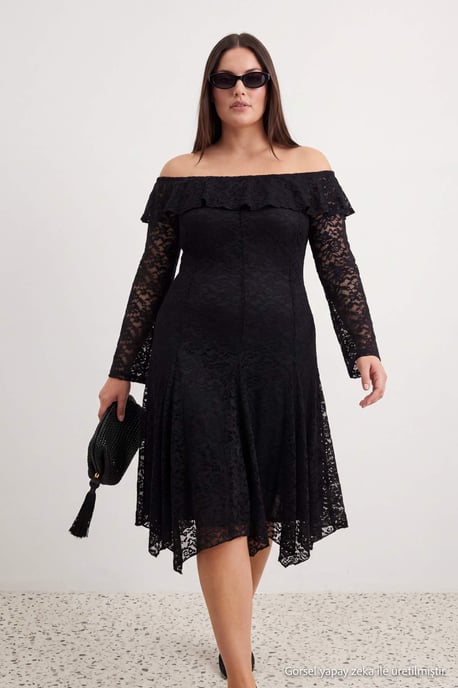 Trendyol Curve Damen Schwarz Einfarbig Maxi Lang A-Linie Große Größen Kleid - Image 6