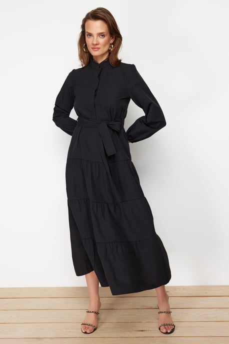 Trendyol Modest Damen Schwarz Einfarbig Maxi Lang Casual A-Linie Modest Kleider - Image 1