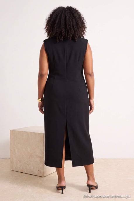 Trendyol Curve Damen Schwarz Einfarbig Maxi Ärmellos Bodycon Große Größen Kleid - Image 2