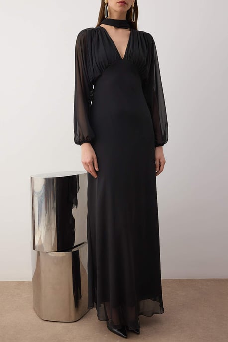 TRENDYOLMİLLA Damen Schwarz Einfarbig Maxi Lang Cocktail A-Linie Abend & Ball Kleid - Image 2
