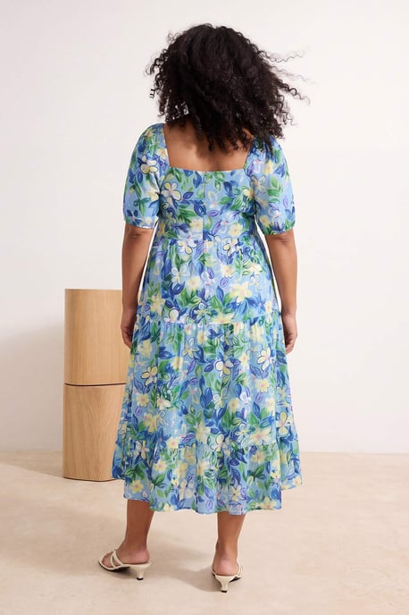 Trendyol Curve Damen Blau Geblümt Maxi 3/4-Arm Casual A-Linie Große Größen Kleid - Image 2