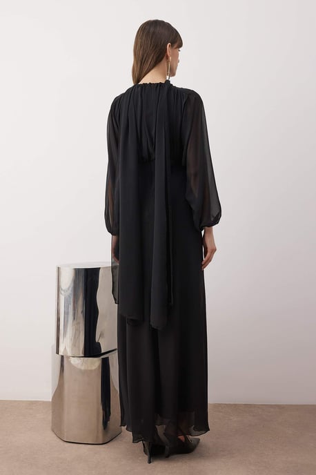 TRENDYOLMİLLA Damen Schwarz Einfarbig Maxi Lang Cocktail A-Linie Abend & Ball Kleid - Image 3