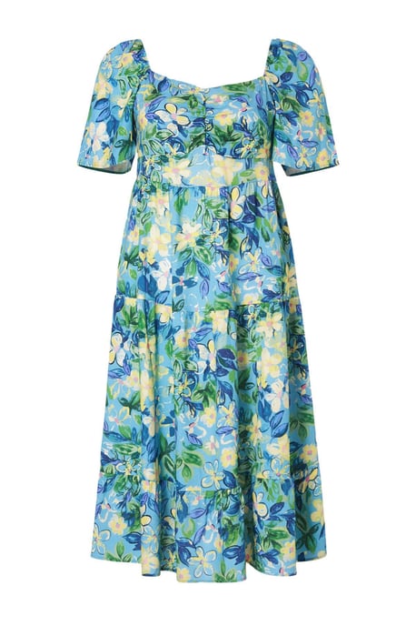 Trendyol Curve Damen Blau Geblümt Maxi 3/4-Arm Casual A-Linie Große Größen Kleid - Image 3