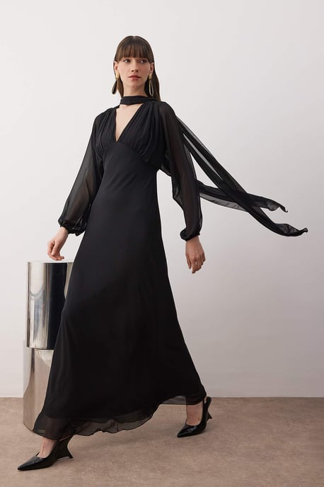 TRENDYOLMİLLA Damen Schwarz Einfarbig Maxi Lang Cocktail A-Linie Abend & Ball Kleid - Image 6