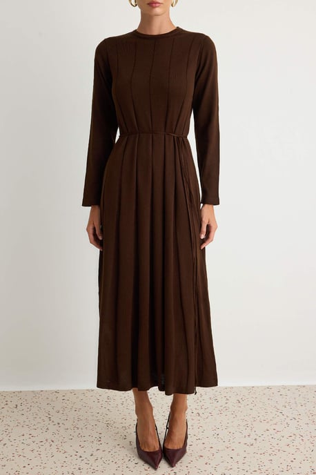 Trendyol Modest Damen Braun Einfarbig Maxi Lang Casual A-Linie Modest Kleider - Image 2