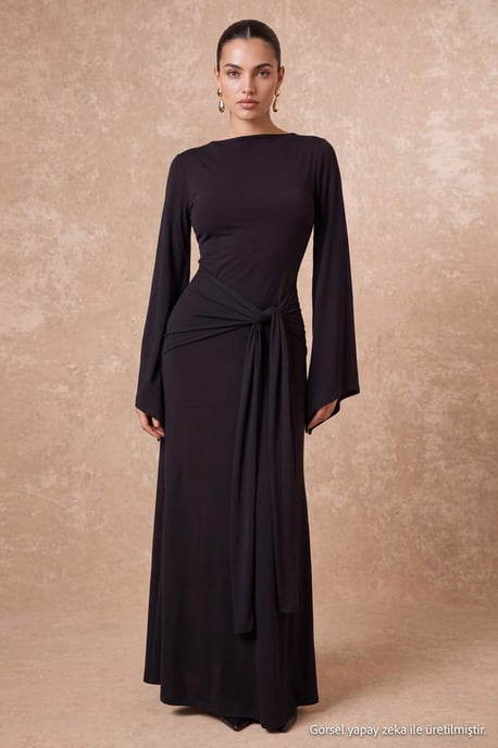 TRENDYOLMİLLA Damen Schwarz Einfarbig Maxi Lang A-Linie Kleider - Image 1
