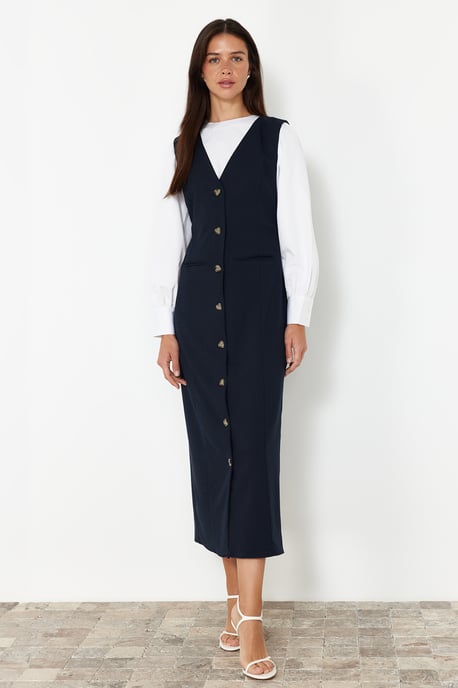 Trendyol Modest Damen Dunkelblau Einfarbig Maxi Lang Casual Gilet Modest Kleider - Image 1