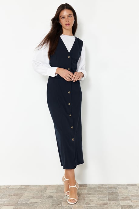 Trendyol Modest Damen Dunkelblau Einfarbig Maxi Lang Casual Gilet Modest Kleider - Image 2