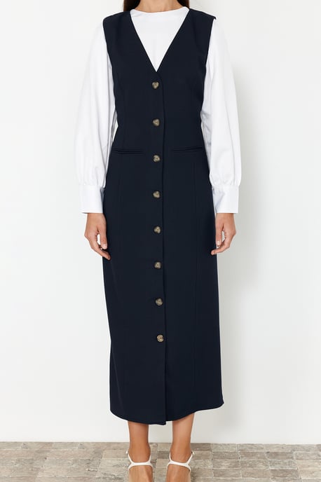 Trendyol Modest Damen Dunkelblau Einfarbig Maxi Lang Casual Gilet Modest Kleider - Image 3