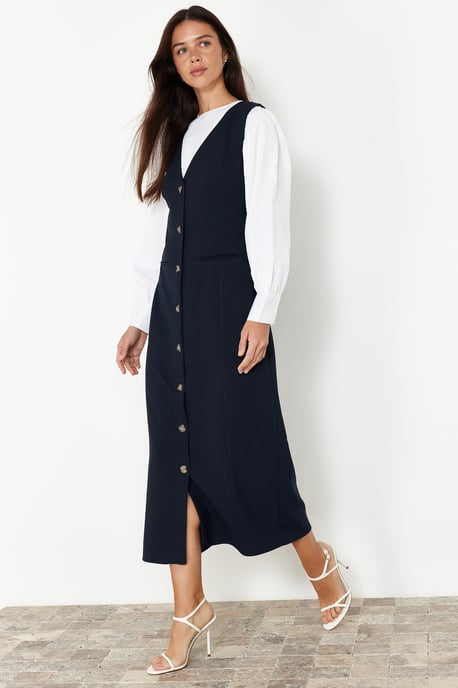 Trendyol Modest Damen Dunkelblau Einfarbig Maxi Lang Casual Gilet Modest Kleider - Image 6
