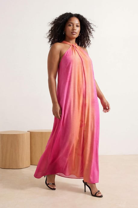 Trendyol Curve Damen Rosa Colour-Block Maxi Ärmellos Casual A-Linie Große Größen Kleid - Image 2