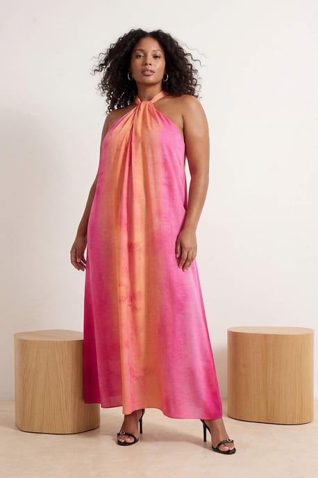 Trendyol Curve Damen Rosa Colour-Block Maxi Ärmellos Casual A-Linie Große Größen Kleid - Image 3