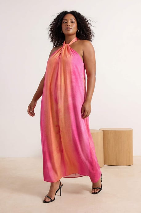 Trendyol Curve Damen Rosa Colour-Block Maxi Ärmellos Casual A-Linie Große Größen Kleid - Image 4