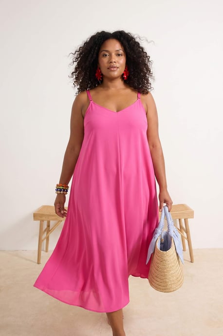 Trendyol Curve Damen Rosa Einfarbig Maxi Ärmellos Strandmode A-Linie Große Größen Kleid - Image 1